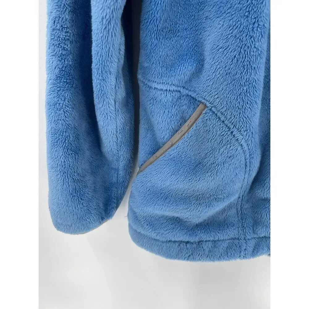 The North Face Girls Jacket XL Blue Gray Fleece Hooded Pockets Full Zip Logo